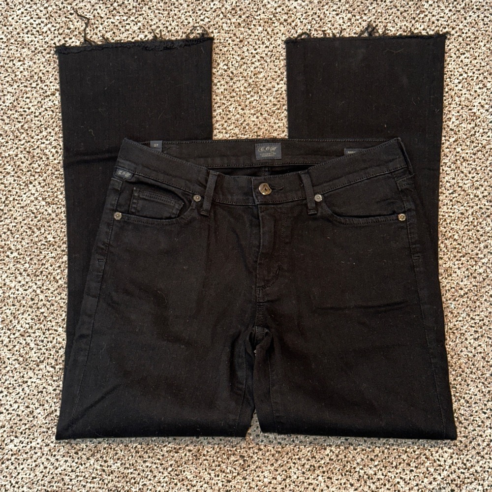 Citizens of Humanity Amber Medium‎ Rise Bootcut Jeans Black Raw Hem 1307-1405 27